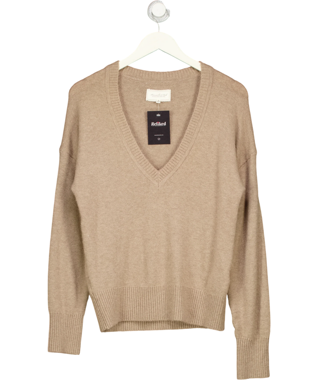 ABERCROMBIE & FITCH Beige Merino Wool-Blend V-Neck Sweater, size UK S — front