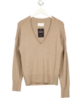 ABERCROMBIE & FITCH Beige Merino Wool-Blend V-Neck Sweater, size UK S — front