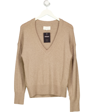 Abercrombie & Fitch Merino Wool-Blend Supersoft V-Neck Sweater Beige UK S