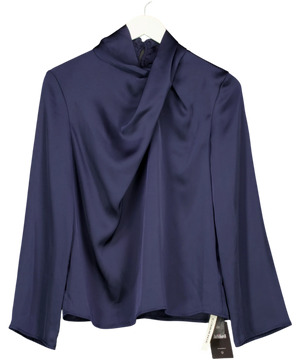 Commense Satin Draped Mock Neck Blouse Blue UK S