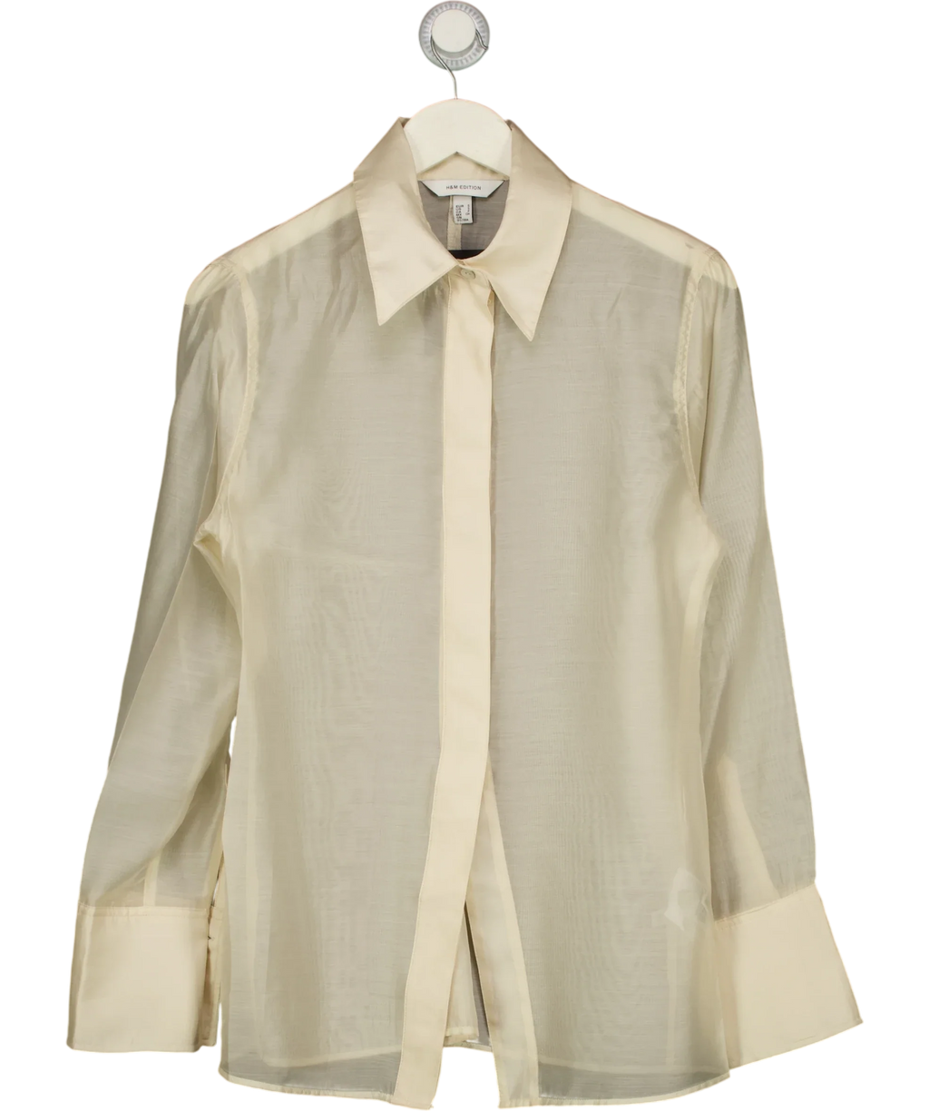 H&M Cream Waisted sheer shirt, size UK S — front