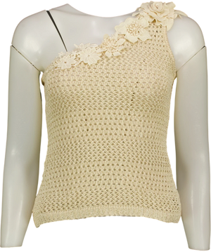Commense One Shoulder 3D Flower Crochet Top Cream UK XS