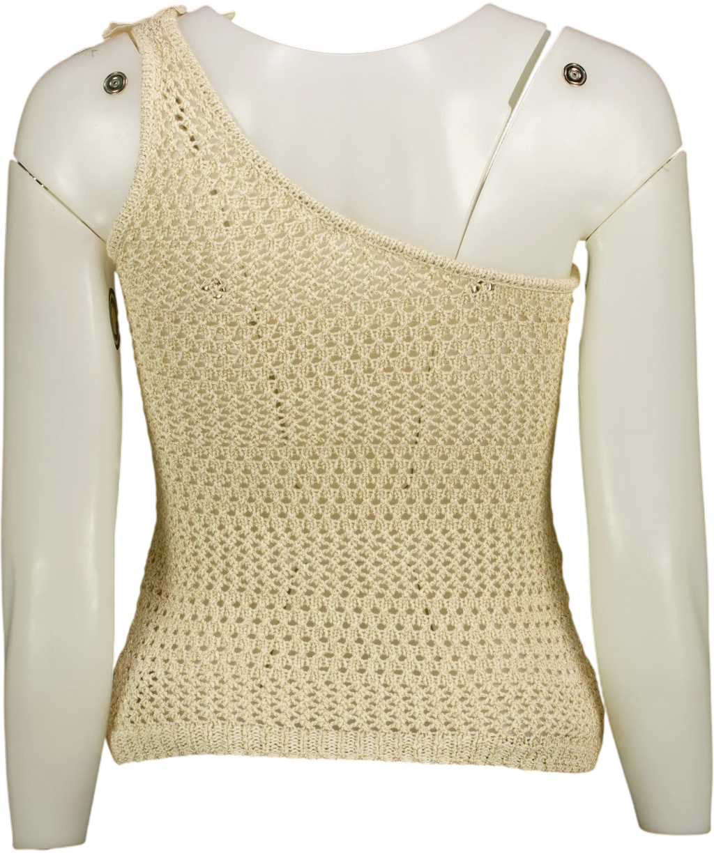 Commense Cream One Shoulder 3D Flower Crochet Top, size UK XS — back