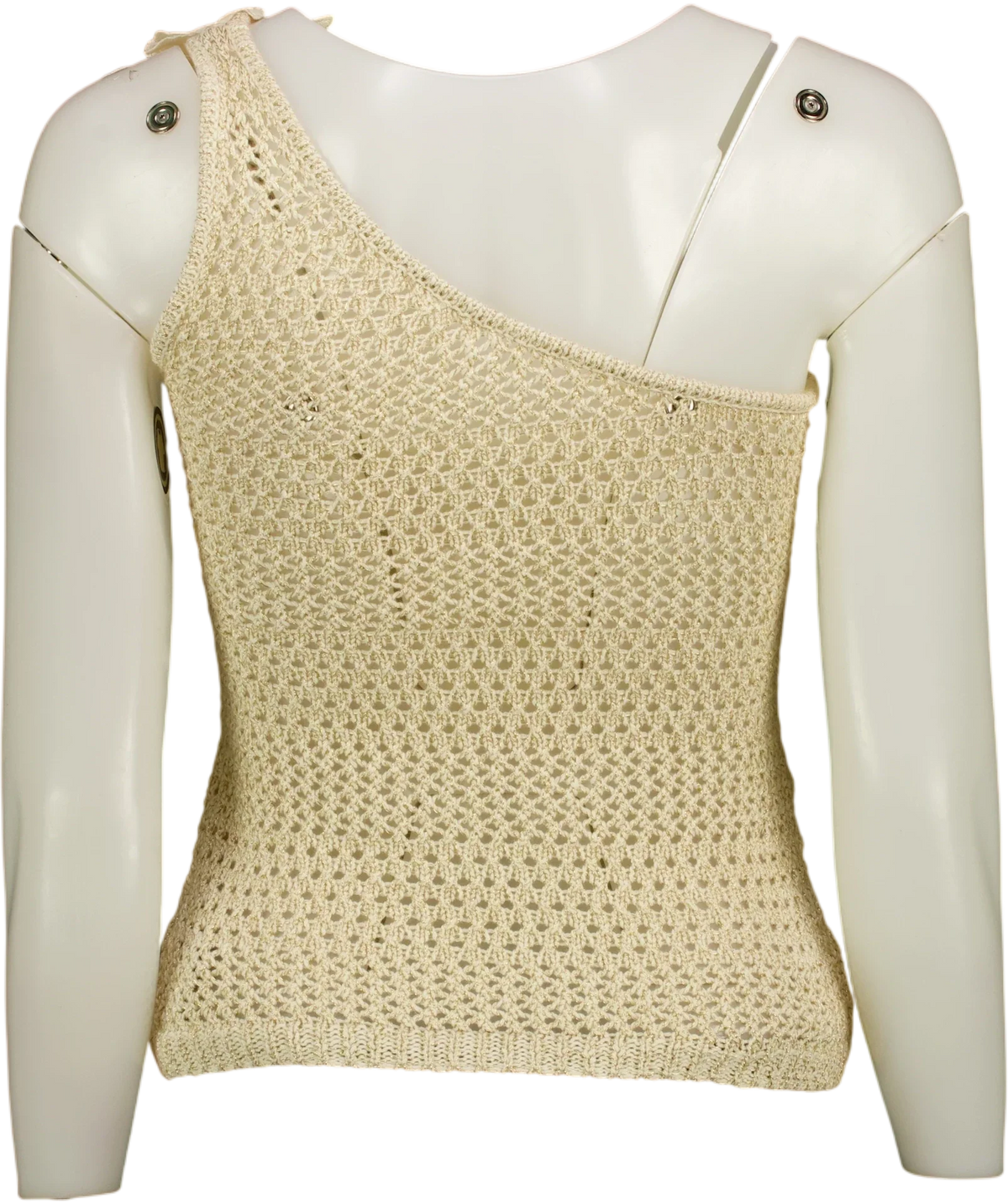 Commense Cream One Shoulder 3D Flower Crochet Top, size UK XS — back