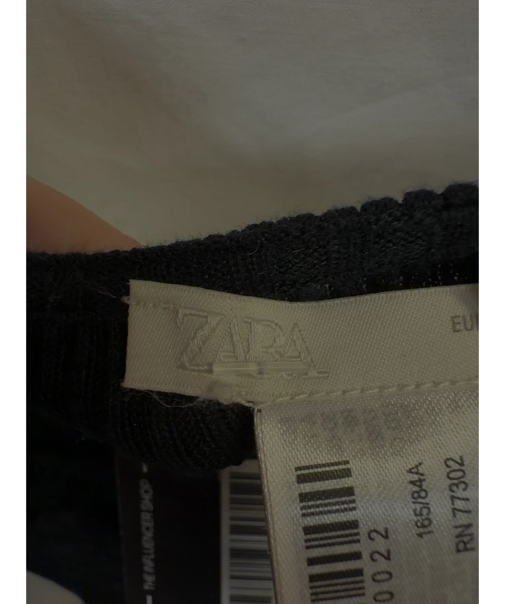 ZARA Black Black Ribbed Lace-Trim Tank / Vest Top, size UK S — detail
