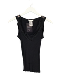 ZARA Black Black Ribbed Lace-Trim Tank / Vest Top, size UK S — front