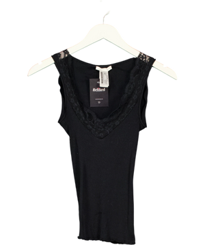 Zara Black Ribbed Lace-Trim Tank S