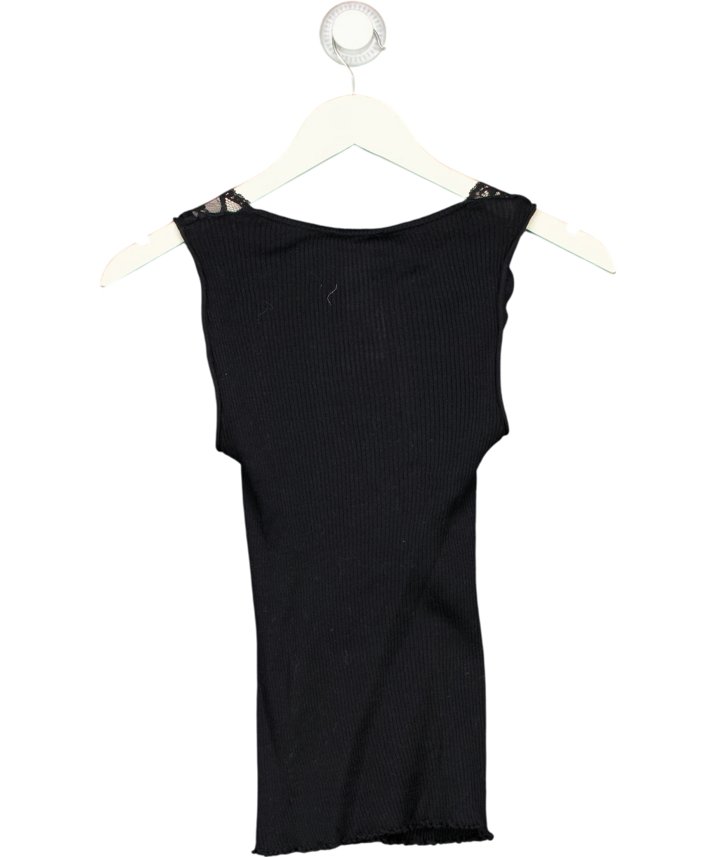ZARA Black Black Ribbed Lace-Trim Tank / Vest Top, size UK S — back