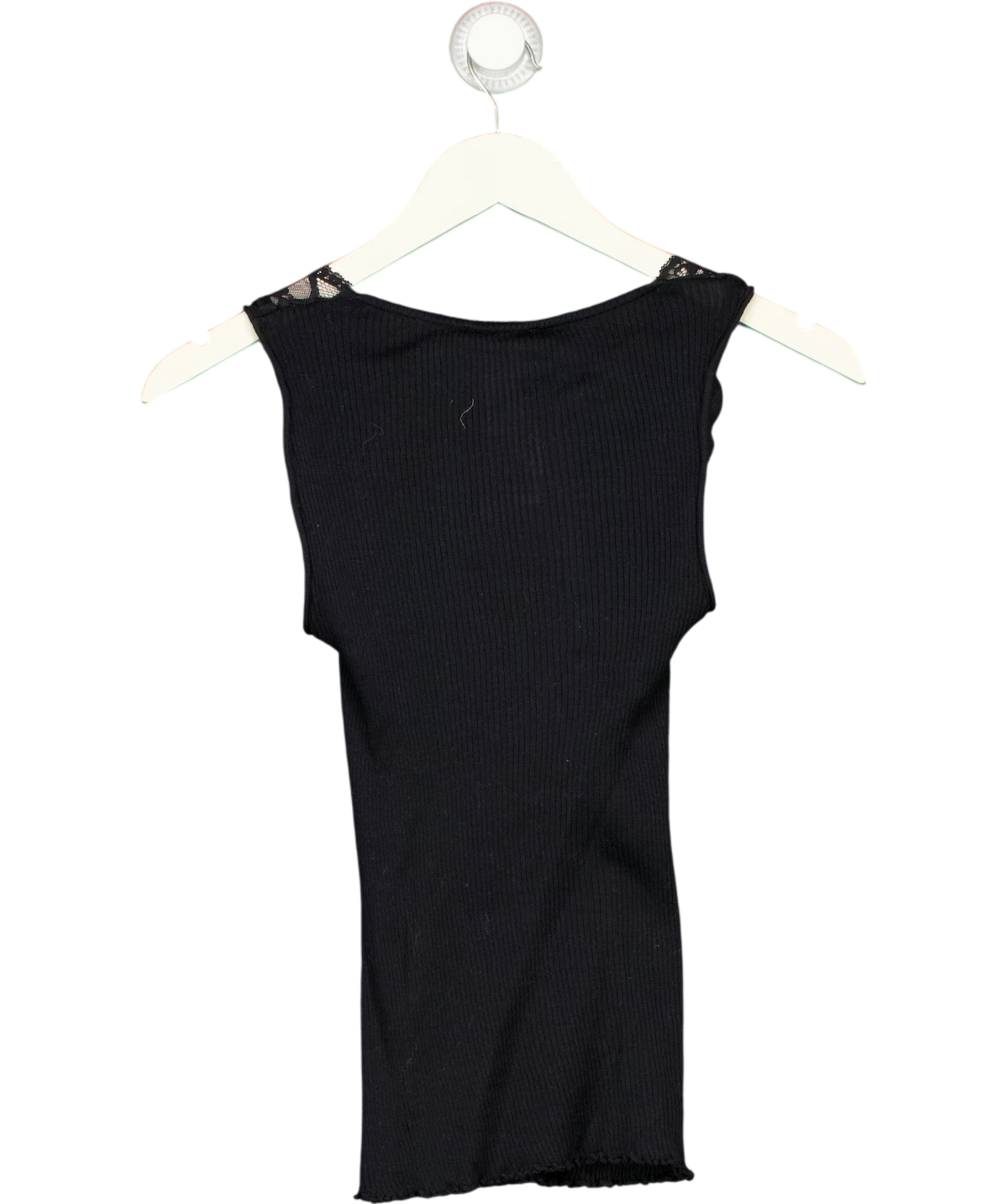 ZARA Black Black Ribbed Lace-Trim Tank / Vest Top, size UK S — back