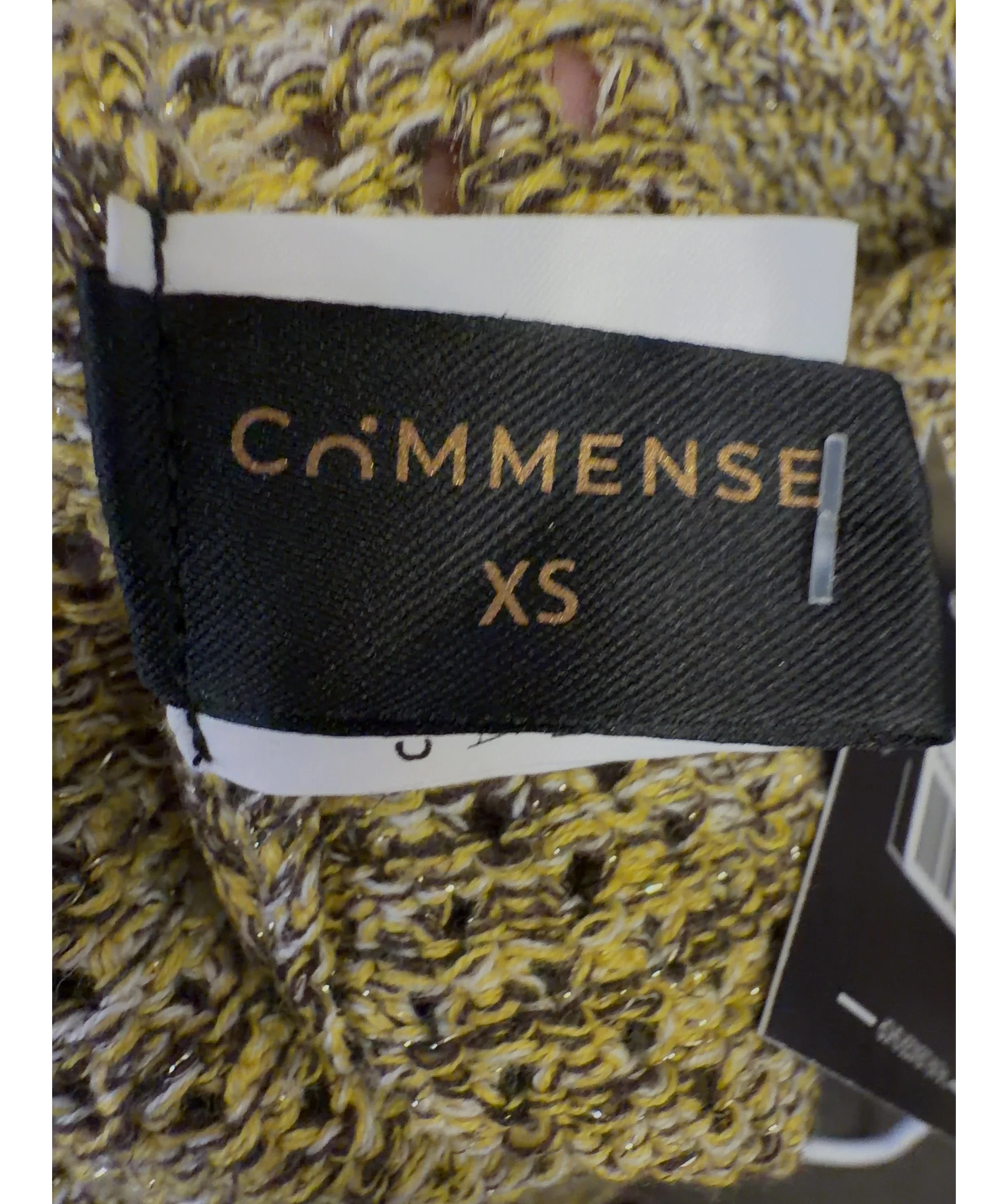 Commense Yellow Contrast Trim Textured Knit Top, size UK XS — care label