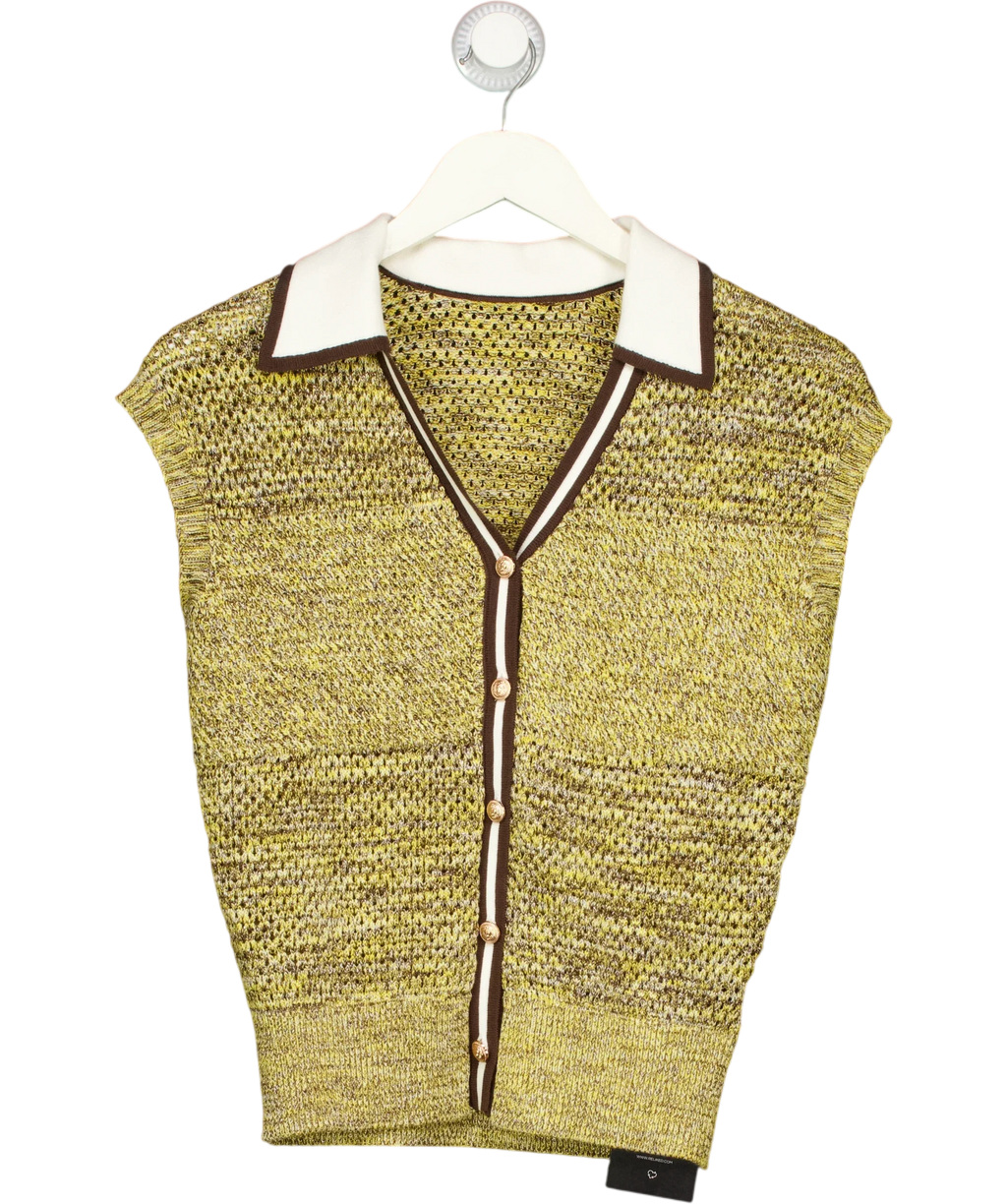 Commense Yellow Contrast Trim Textured Knit Top, size UK XS — front