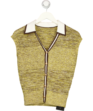 Commense Contrast Trim Textured Knit Top Yellow UK XS