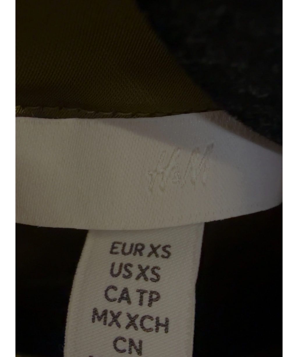 H&M olive green Shawl-detail satin blouse, size UK XS — detail