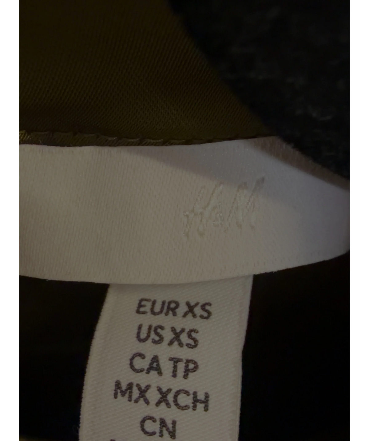 H&M olive green Shawl-detail satin blouse, size UK XS — detail