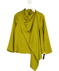 H&M olive green Shawl-detail satin blouse, size UK XS — front
