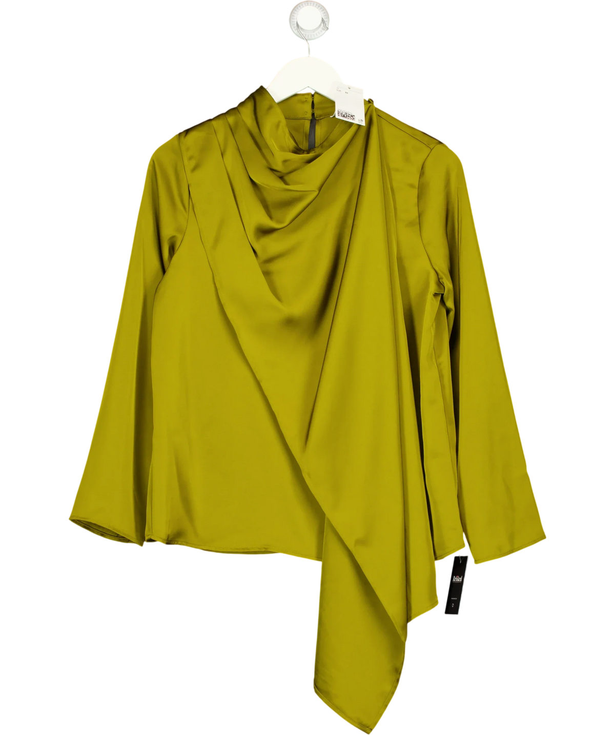 H&M olive green Shawl-detail satin blouse, size UK XS — front