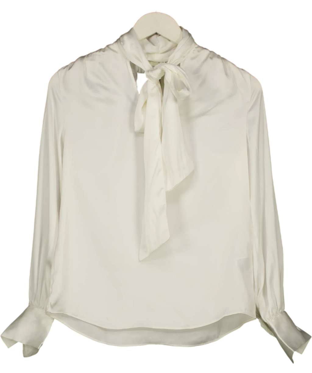 H&M White White Pussy Bow Blouse, size UK XS — front