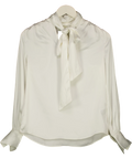 H&M White White Pussy Bow Blouse, size UK XS — front