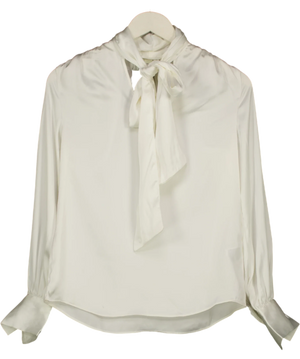 H&M White Satin Pussy Bow Blouse UK XS