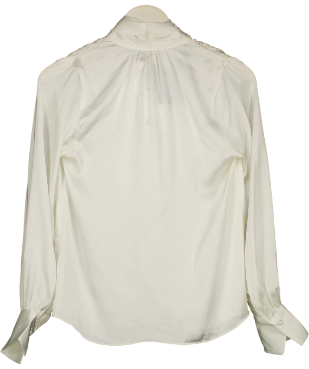 H&M White White Pussy Bow Blouse, size UK XS — back