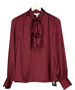 H&M Burgundy Satin Pussy Bow Blouse UK S