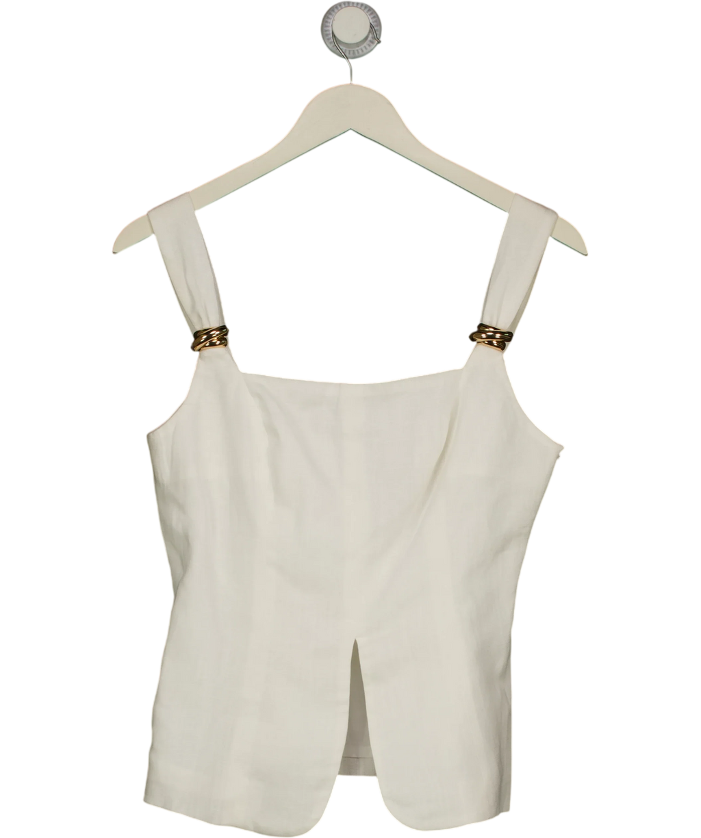 Commense White Linen Blend Metal Detail Cami Top, size UK S — front