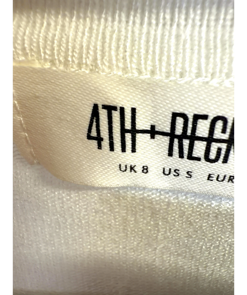 4th & Reckless White fitted collared knit top, size UK 8 — care label
