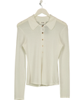 4th & Reckless White fitted collared knit top, size UK 8 — front