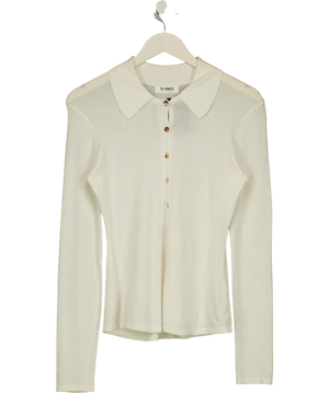 4th & Reckless Fitted Collared Knit Top White UK 8
