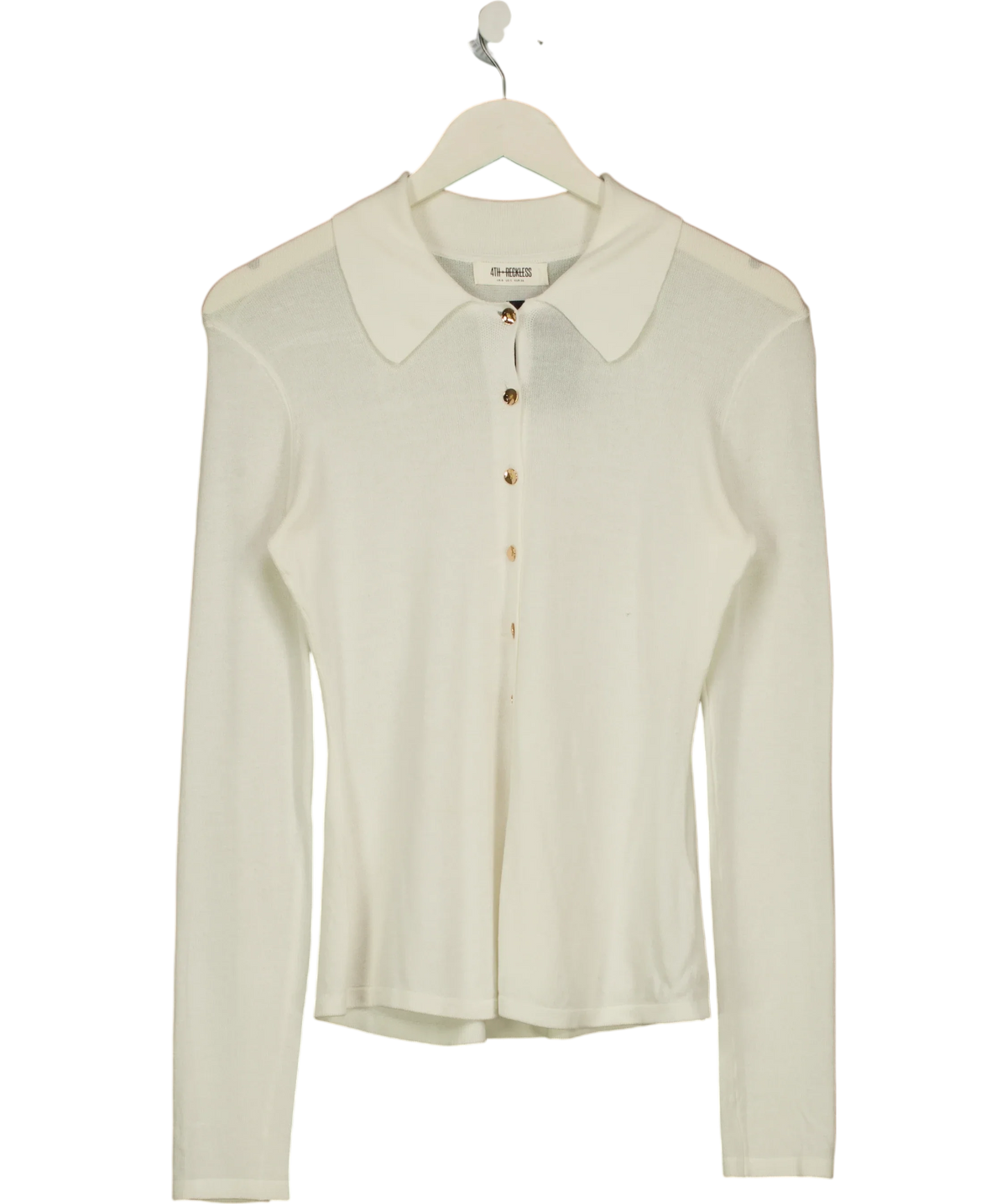 4th & Reckless White fitted collared knit top, size UK 8 — front