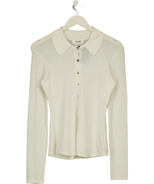 4th & Reckless White fitted collared knit top, size UK 8 — front