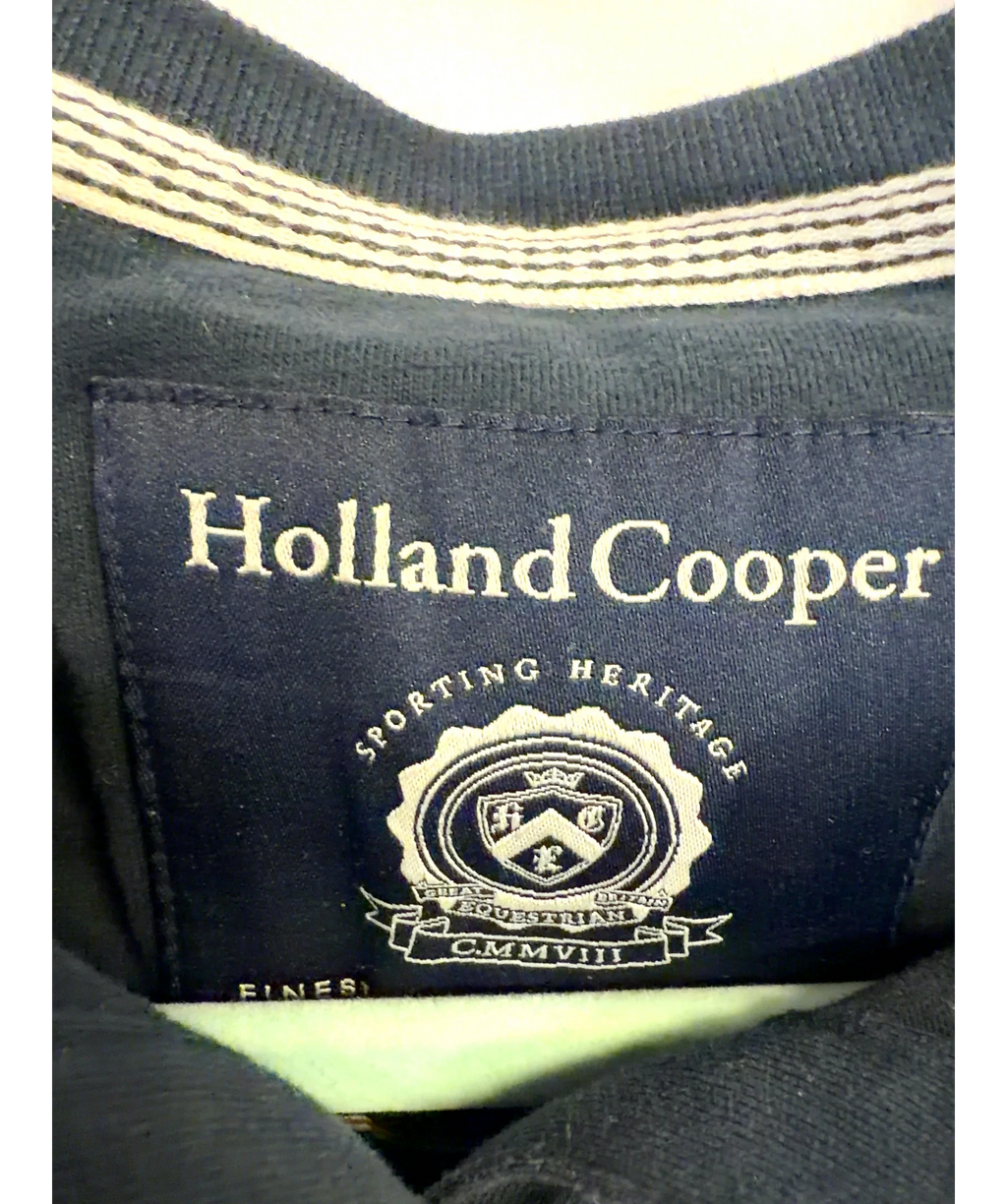 HOLLAND COOPER navy blue tipped crest/classic style polo shirt, size UK S — detail
