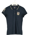 HOLLAND COOPER navy blue tipped crest/classic style polo shirt, size UK S — front