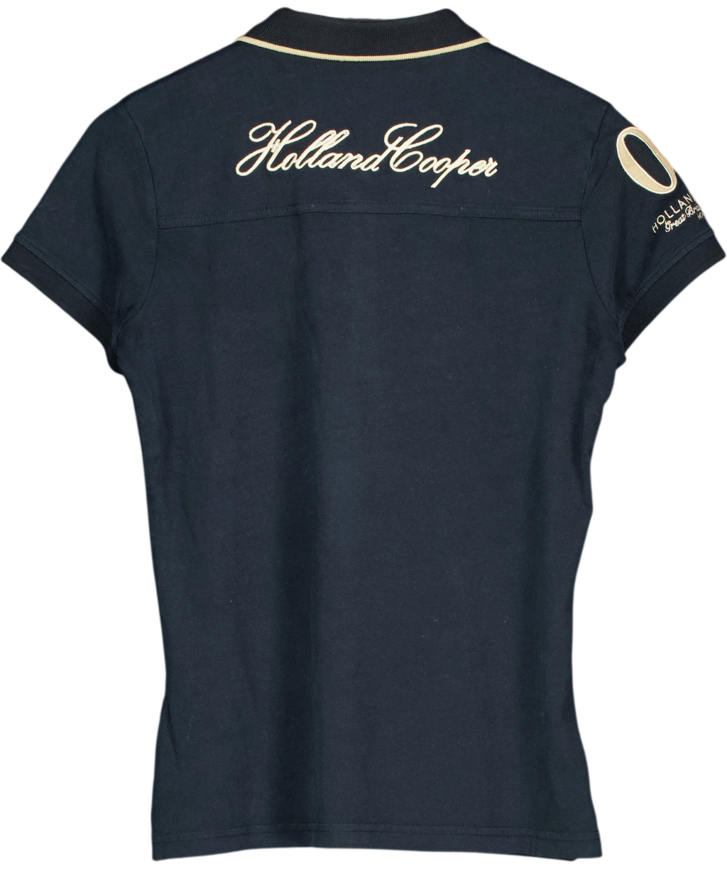HOLLAND COOPER navy blue tipped crest/classic style polo shirt, size UK S — back