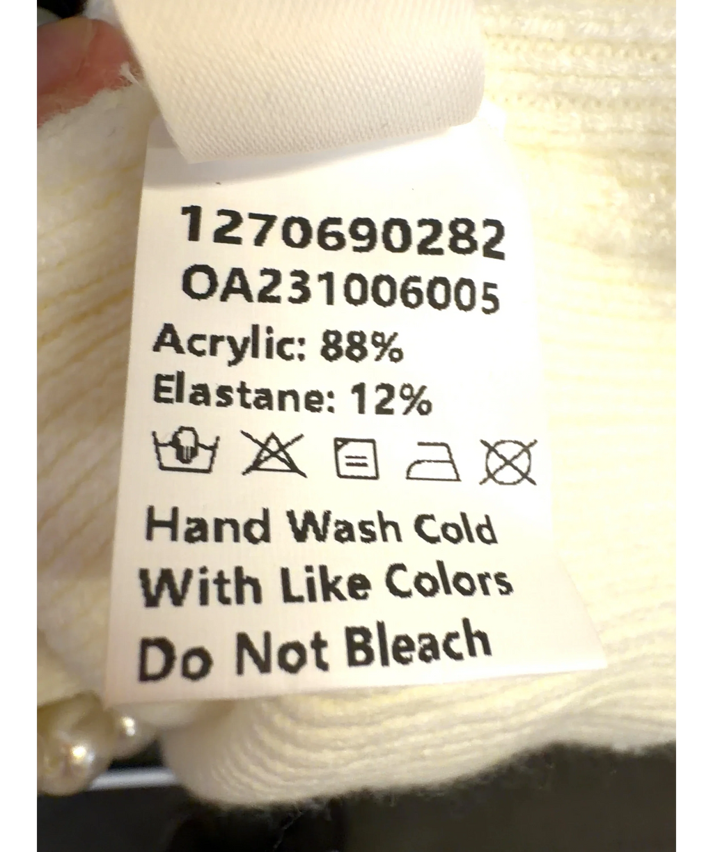 Commense Cream Vintage Pearl Edge / Pearl Trim Ripped Hem Cardigan, size UK XS — label