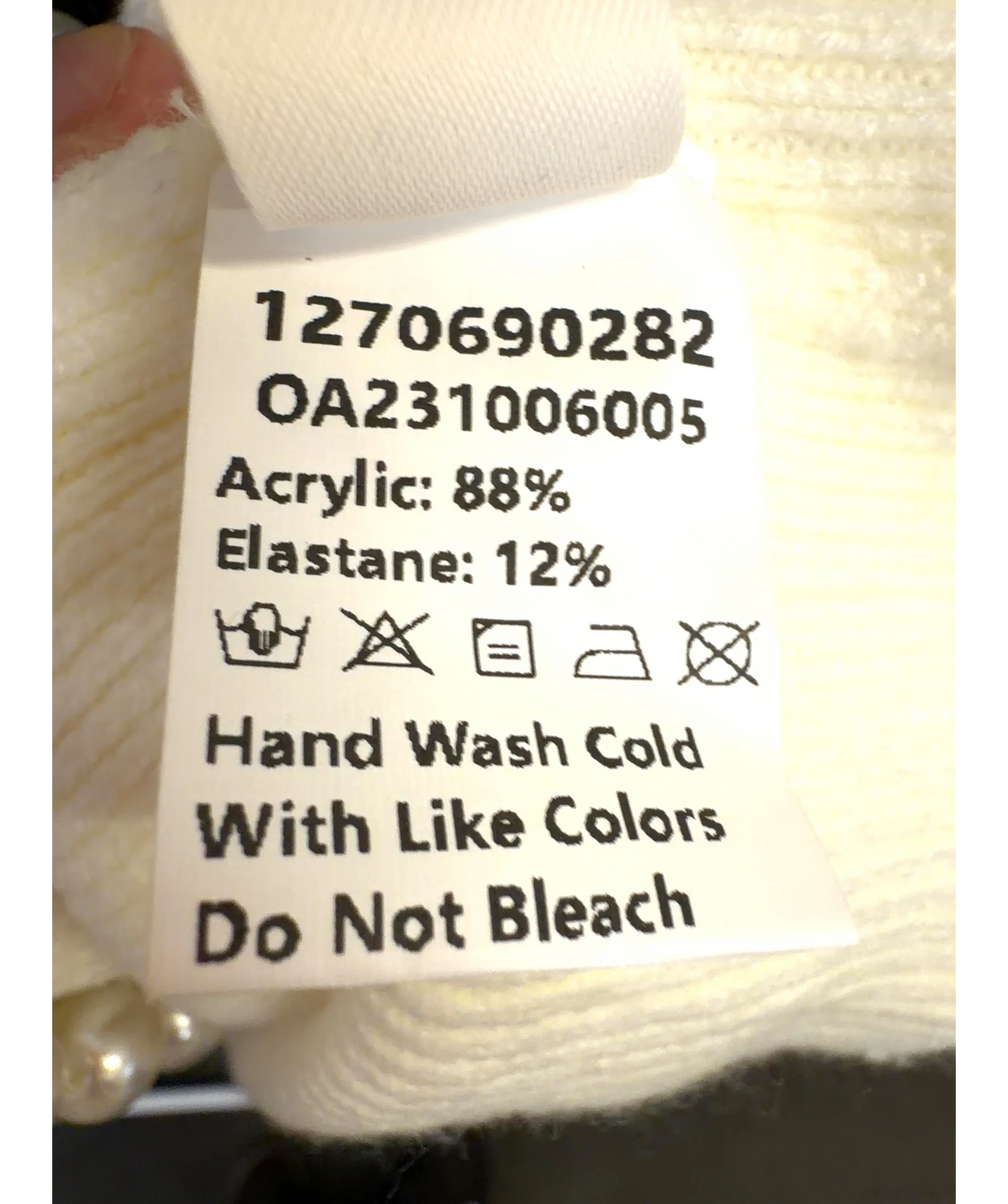 Commense Cream Vintage Pearl Edge / Pearl Trim Ripped Hem Cardigan, size UK XS — label