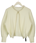 Commense Cream Vintage Pearl Edge / Pearl Trim Ripped Hem Cardigan, size UK XS — front