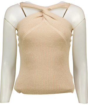Commense Beige Twisted Halter Ribbed Top UK S
