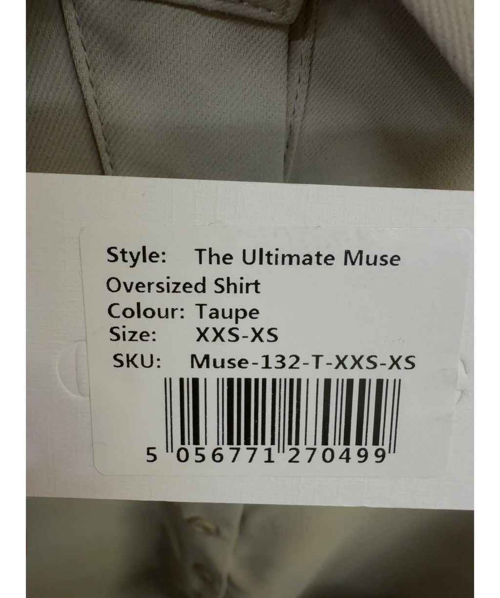 ODD MUSE taupe The Ultimate Muse Oversized Shirt, size UK XXS-XS — label