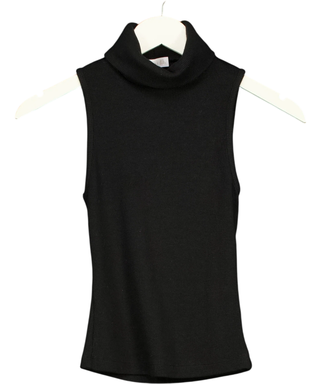 Kookai Black ribbed turtleneck tank top, size UK 8 — front