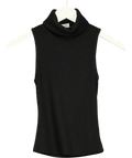 Kookai Black ribbed turtleneck tank top, size UK 8 — front