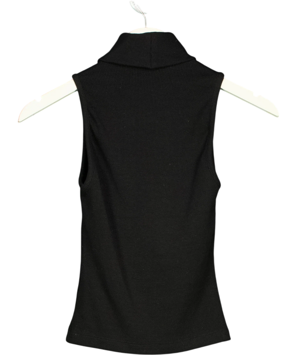Kookai Black ribbed turtleneck tank top, size UK 8 — back