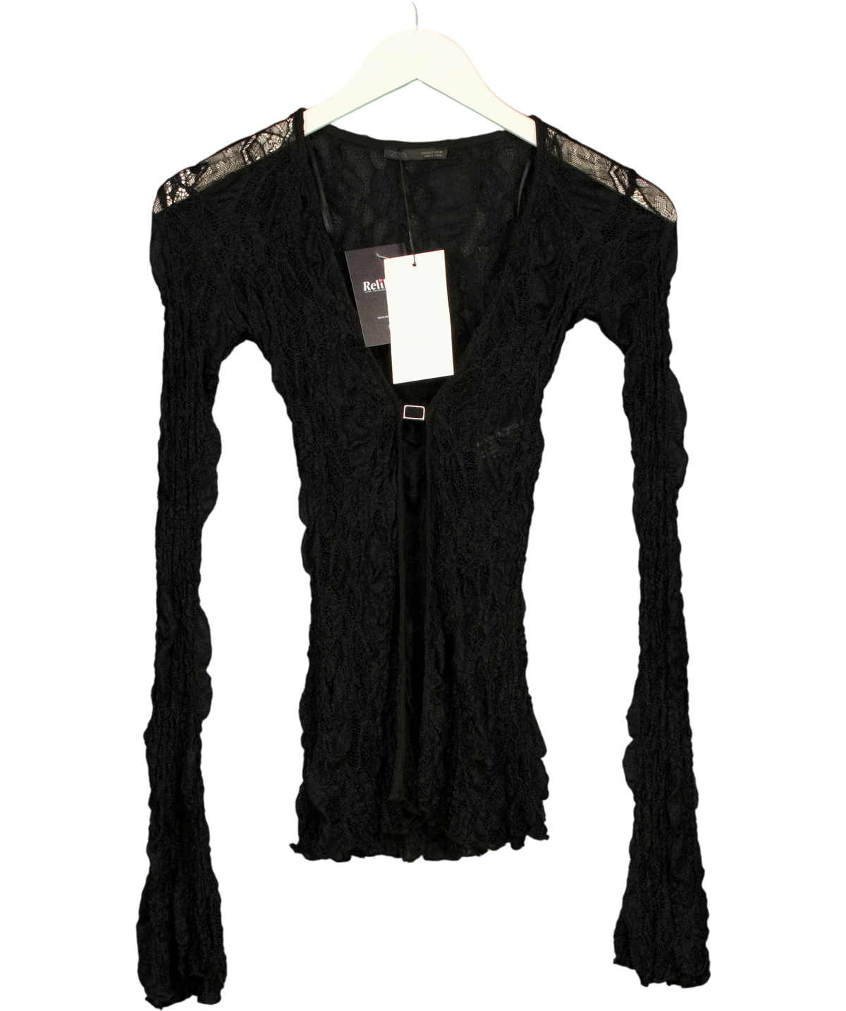 ZARA Black Lace Buckle Top, size UK S — front