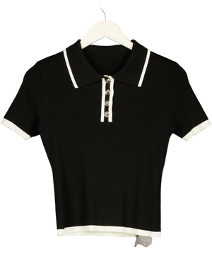 Commense Black Ribbed Polo Shirt UK S