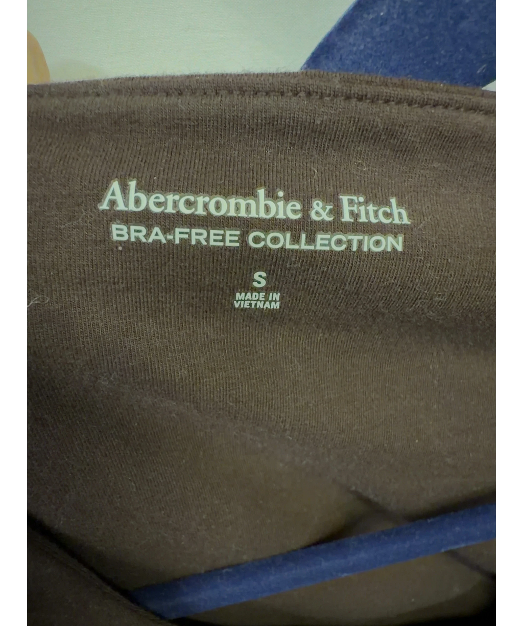 ABERCROMBIE & FITCH Brown Bra-Free Collection long-sleeve deep-V / scoop bodysuit, size UK S — care label