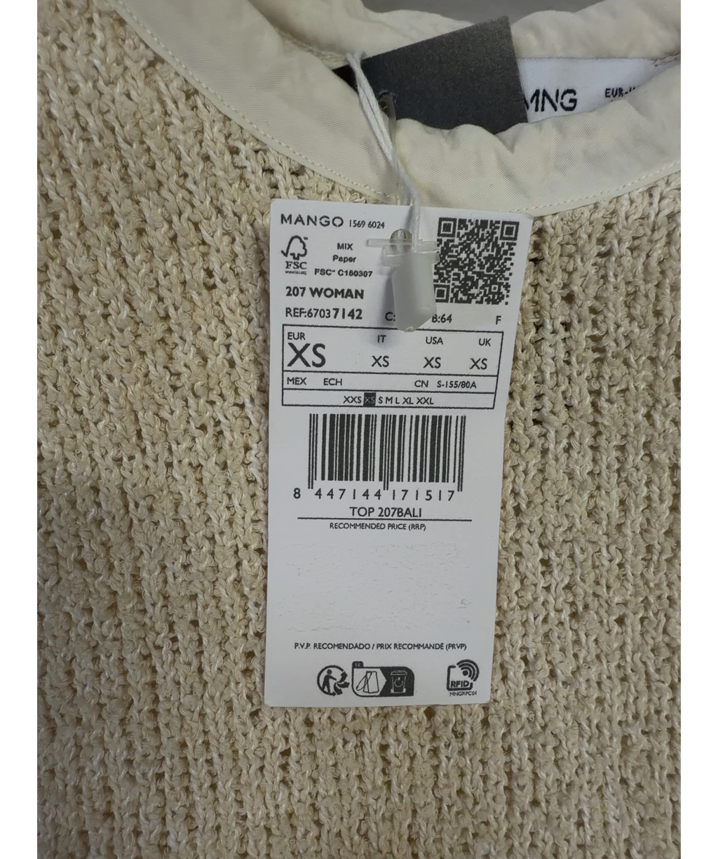 MANGO cream TOP 207BALI, size UK XS — care label