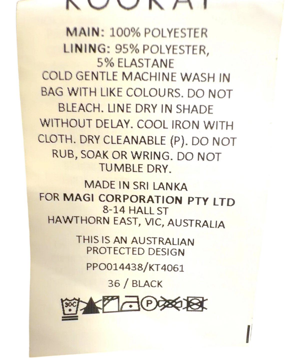 KOOKAÏ Black Colour, size UK 8 — fabric detail