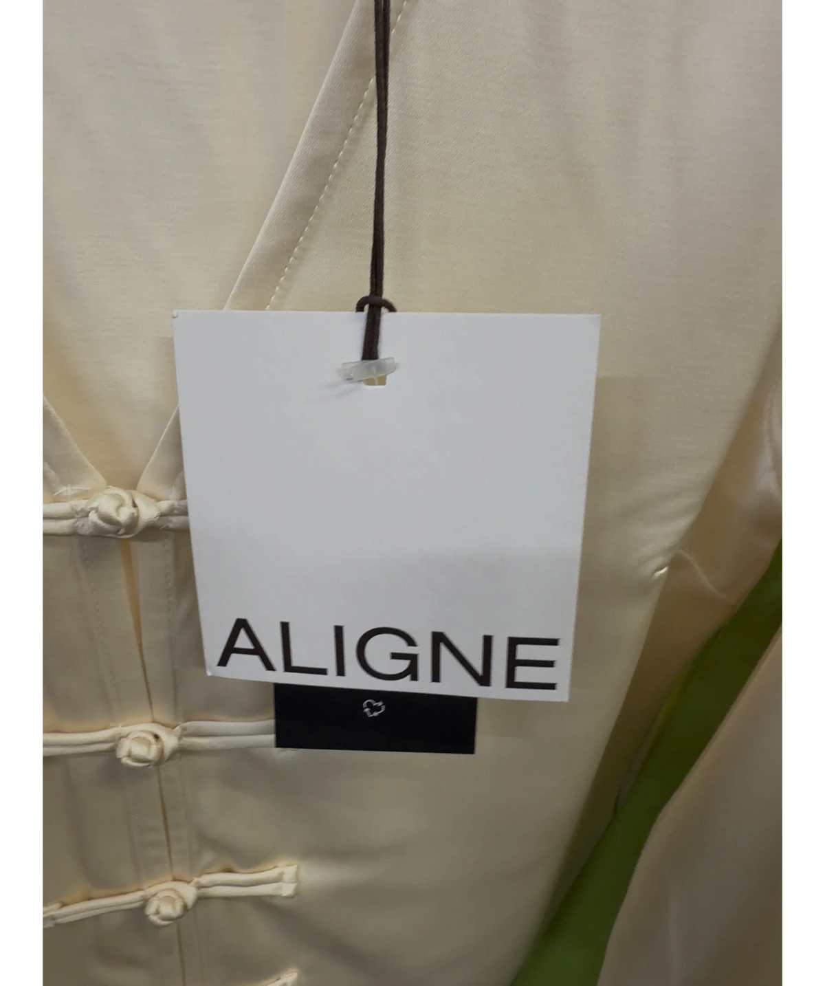 Aligne ivory Saffron Knot Fastening Satin Shirt, size UK 6 — detail