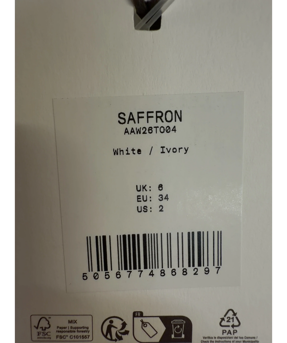 Aligne ivory Saffron Knot Fastening Satin Shirt, size UK 6 — label