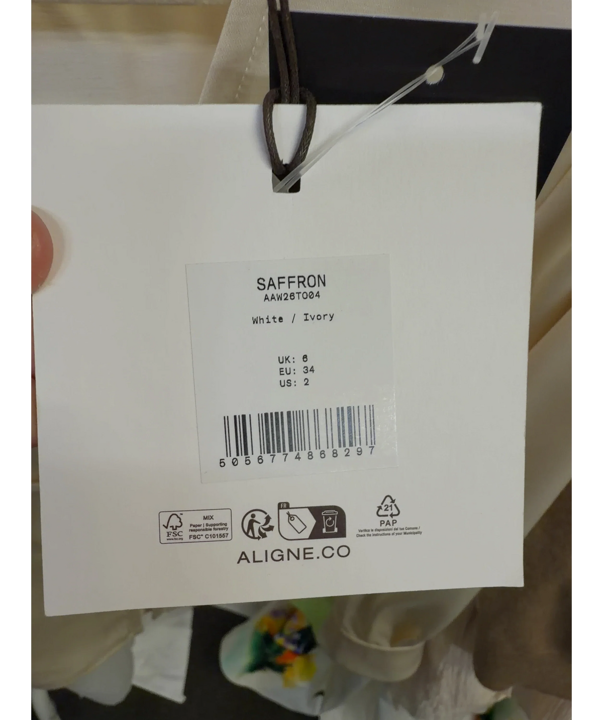 Aligne ivory Saffron Knot Fastening Satin Shirt, size UK 6 — care label